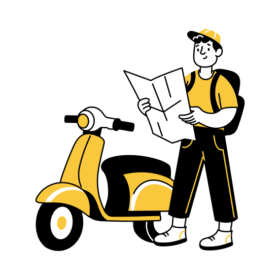 Finding Location, Rider, Deliveryman, Scooter, Food Delivery illustration