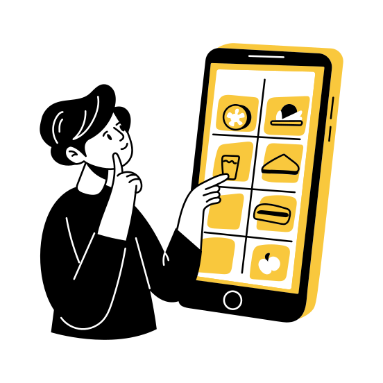 Food App, Selecting, Choosing, Picking, Menu, Ordering illustration