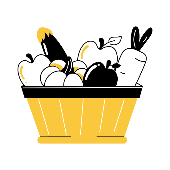 Fresh Groceries, Veggies, Fruits, Basket, Food illustration