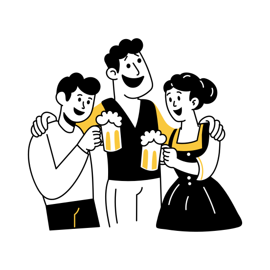 Friends Drinking, Enjoying, Beer, Liquor, Group illustration