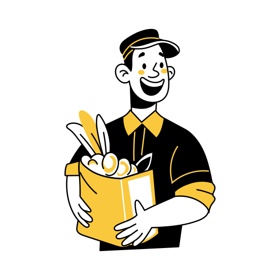 Happy Delivery, Groceries, Shipping, Order, Deliveryman illustration