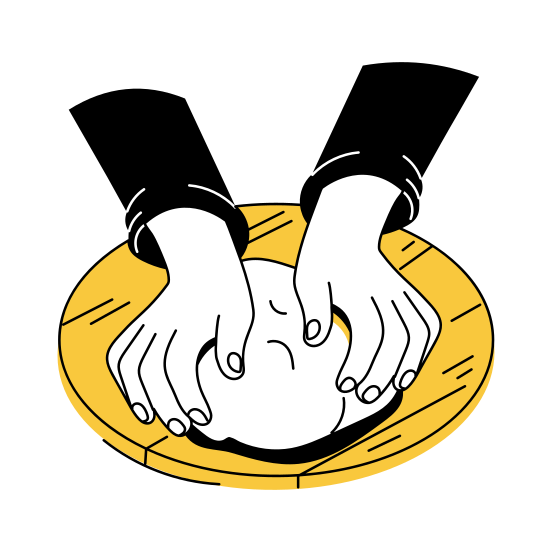 Kneading Dough, Making Bread, Preparing, Food, Cooking illustration