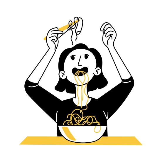 Messy Eater, Slurping, Enjoying, Noodles, Meal illustration