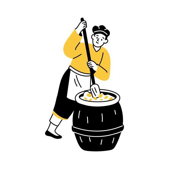 Mixing Kimchi, Preparing, Chef, Gastronomy, Food illustration