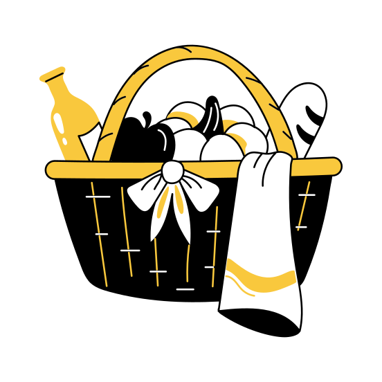 Picnic Basket, Hamper, Food, Edibles, Eatables illustration