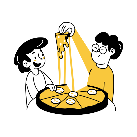 Pizza Lover, Eating, Enjoying, Cheesy, Meal illustration