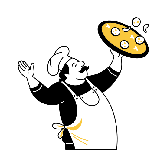 Pizza Maker, Chef, Cook, Tossing, Gastronomy illustration