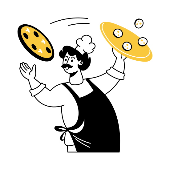 Pizza Making, Chef, Cook, Tossing, Gastronomy illustration