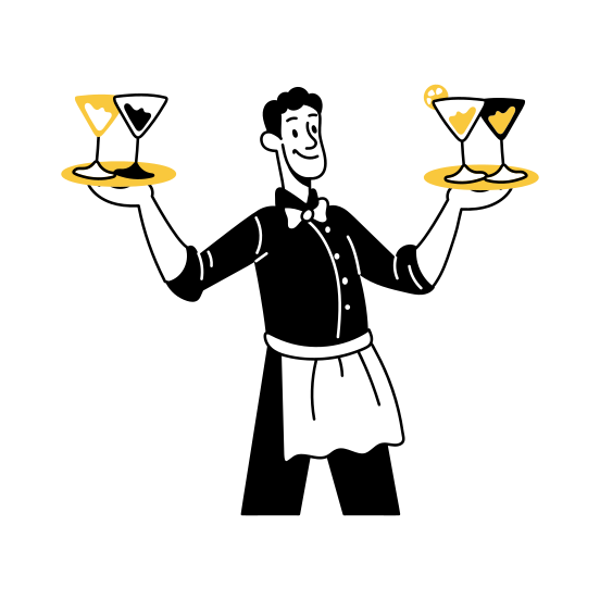 Serving Drinks, Waiter, Barkeeper, Bartender, Mixologist illustration