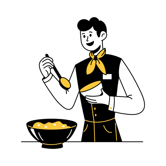 Soup Serving, Waiter, Cook, Meal, Gastronomy illustration