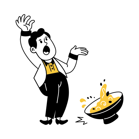 Soup Spill, Gasping, Waiter, Serving, Bowl illustration
