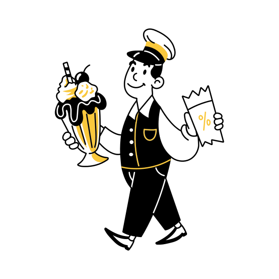 Sweet Delivery, Ice Cream, Dessert, Discount, Deliveryman illustration
