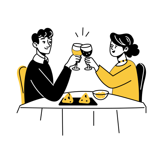 Toasting Wine, Cheering, Clinking, Dining, Celebrating illustration