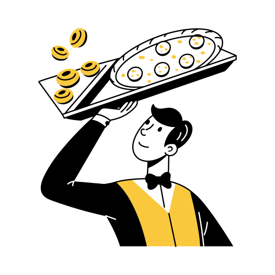 Waiter, Holding Tray, Serving, Food, Attendant illustration