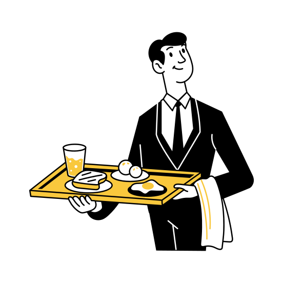 Waiter, Serving, Breakfast, Brunch, Attendant illustration