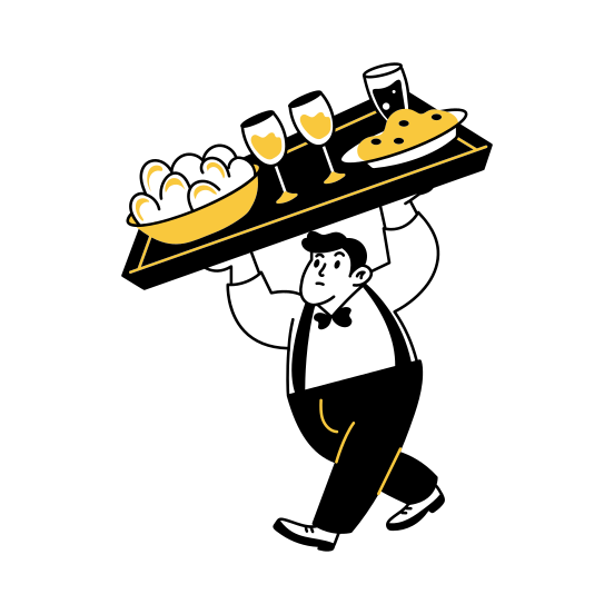 Waiter Serving, Tray, Meal, Attendant, Dishes illustration