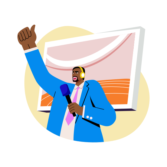 Commentator, Orator, Representative, Sportsperson, Character illustration