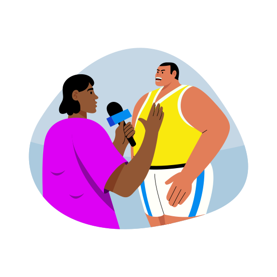 Player Interview, Reporting, Journalism, Sportsman, Sportsperson, illustration