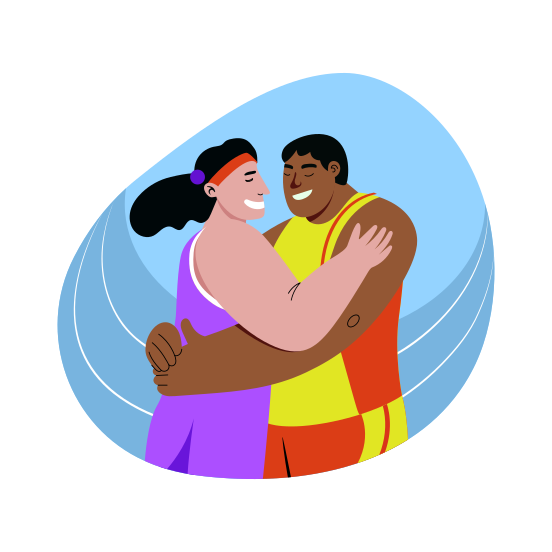 Team Hug, Celebration, Excitement, Athletes, Players, illustration