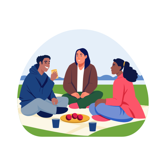 Enjoying Picnic, Outing, Celebration, Festival, Friends illustration