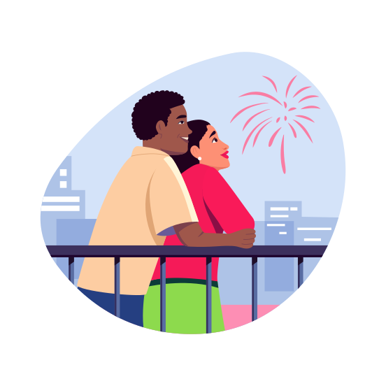 Watching Fireworks, Sparklers, Celebration, Culture, Couple, illustration