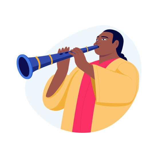Wind Musician, Blowing Horn, Culture, Tradition, Celebration, illustration