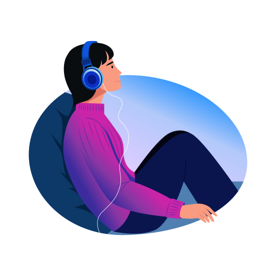 Soothing Music, Listening, Audio, Relaxing, Character illustration