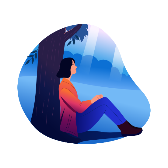 Tree Sitting, Calmness, Relaxing, Thinking, Mindfulness, illustration