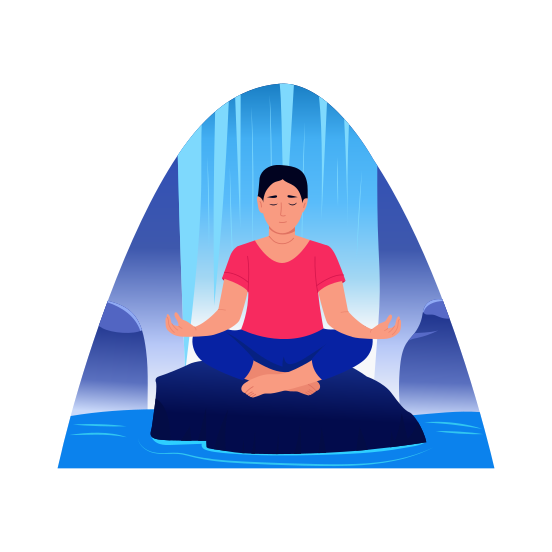 Waterfall Meditation, Yoga, Relaxing, Wellness, Posing, illustration