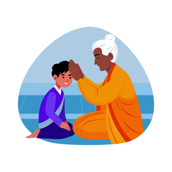 Blessing, Grandmother, Elderly, Diwali, Tradition illustration
