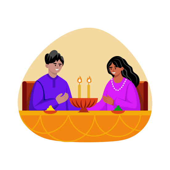 Candlelight Dinner, Food, Couple, Diwali, Tradition, illustration