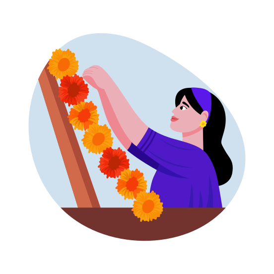 Decorating Flowers, Celebrating, Diwali, Tradition, Culture illustration