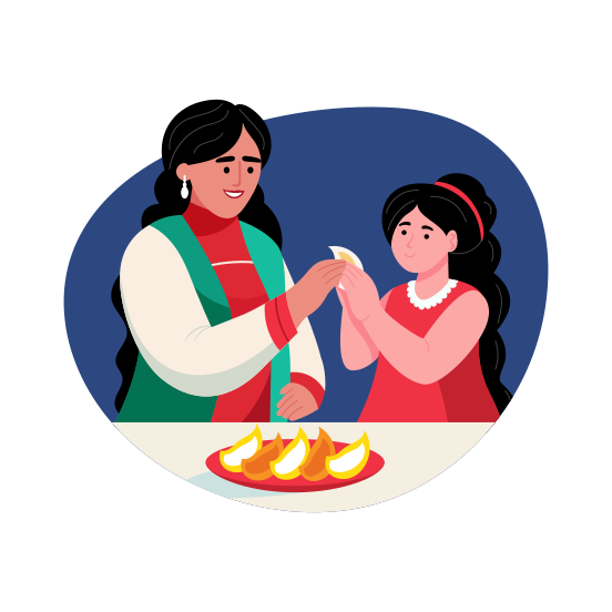 Helping Mother, Motherhood, Parenting, Celebrating, Diwali, illustration