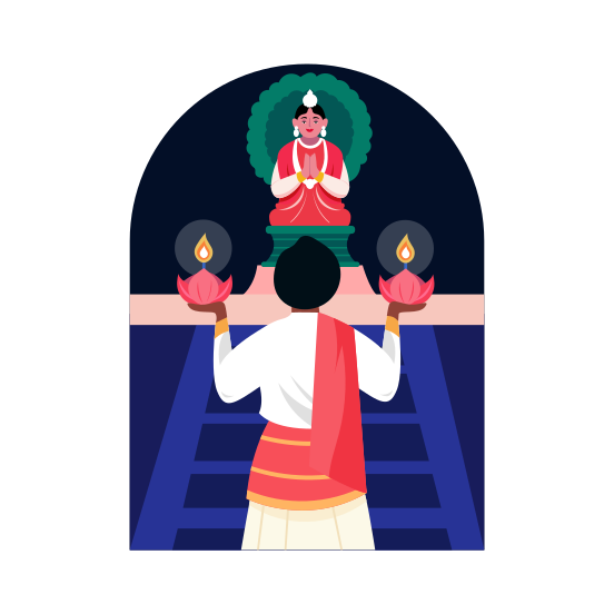 Hindu Faith, Worship, Praying, Diwali, Traditional, illustration