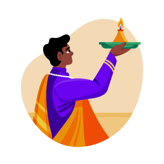 Hindu Praying, Faith, Ritual, Diwali, Tradition, illustration