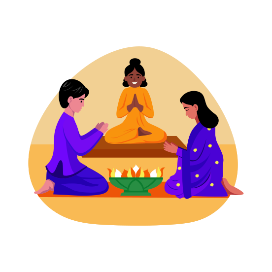 Hindu Worship, Praying, Faith, Diwali, Tradition, illustration