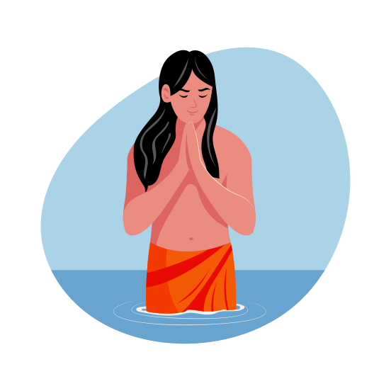 Holy Bath, Praying, Ritual, Diwali, Tradition, illustration