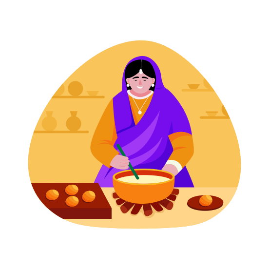 Making Dessert, Cooking, Food, Diwali, Tradition, illustration