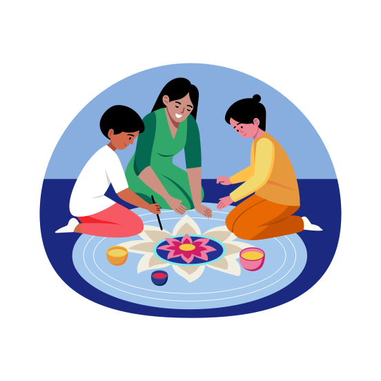 Making Rangoli, Artwork, Madnala, Diwali, Tradition, illustration