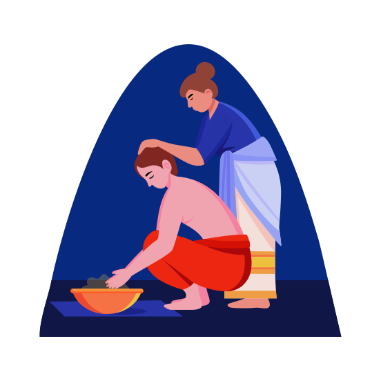 Oil Bath, Hinduism, Diwali, Traditional, Culture illustration