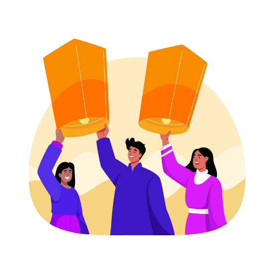 Releasing Lanterns, Lights, Diwali, Tradition, Festival illustration