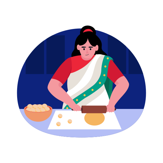 Rolling Dough, Cooking, Preparation, Flattening, Diwali, illustration
