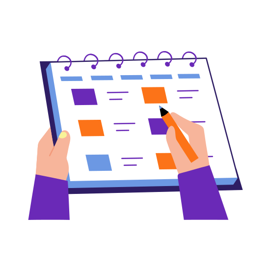 Scheduling Tasks, Planning, Listing, Responsibilities, Writing illustration
