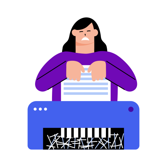 Shredding Paper, Crushing, Employee, Working, Character illustration