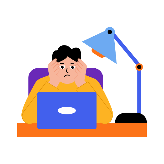 Upset, Unhappy, Sad, Workaholic, Burnout illustration