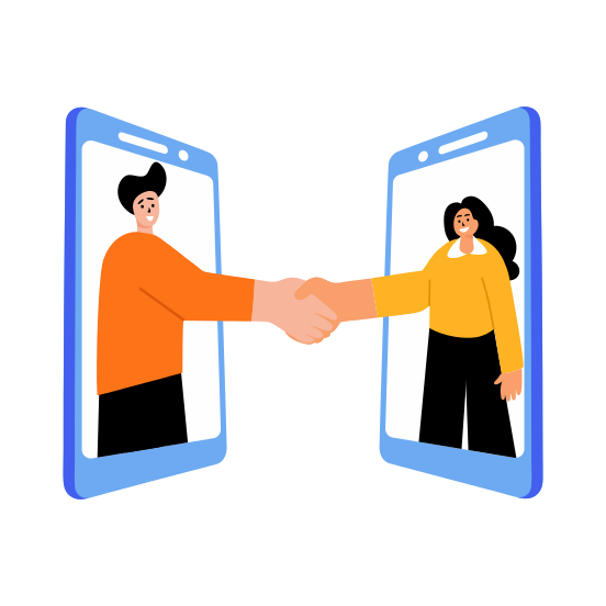Virtual Handshake, Greeting, Communication, Conversation, Talk illustration