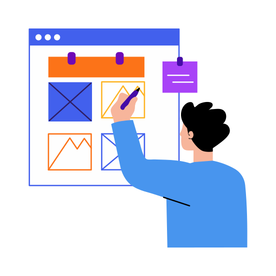 Wireframing, Blueprint, Prototype, Writing, Planning illustration