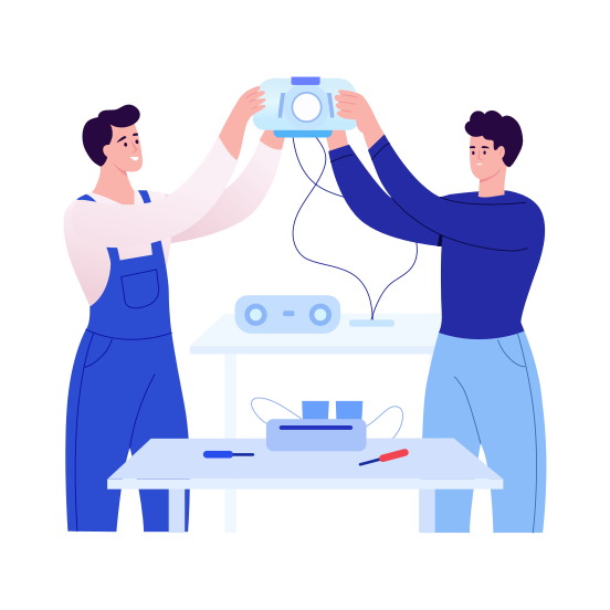 Engineer Assembling, Electronics, Maintenance, Testing, Mechanics, illustration