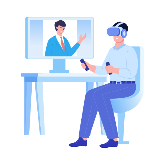 Virtual Interview, Teleconference, Communication, Meeting, Technology illustration