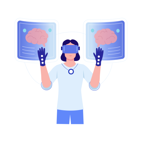 Vr Technology, Neuroscience, Brain, Diagnostics, Telehealth, illustration